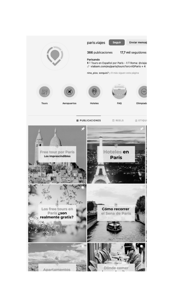 Gestión de dos cuentas de Instagram dedicadas a Roma y París para Guiajando, con casi 20,000 seguidores en seis meses