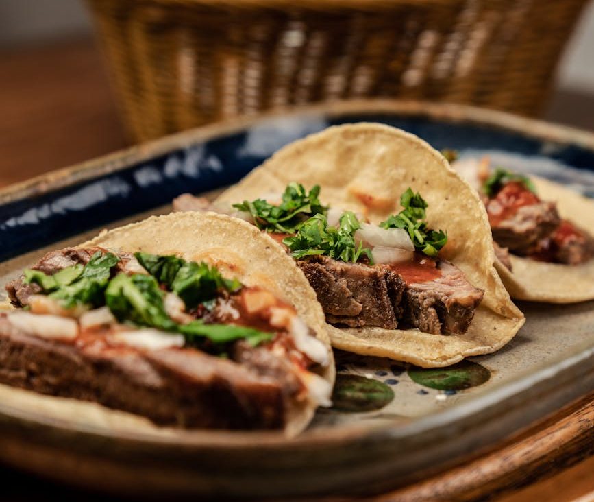 Tacos mexicanos de un restaurante mexicano en Barcelona