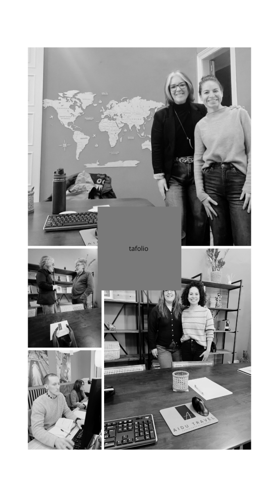 Collage de fotografías del trabajo de comunicación digital para Aidu Travel en Barcelona